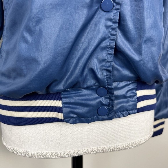 Vintage Changing Scene Jacket Women Large Blue White Varsity Button Up Juniors - Picture 8 of 15